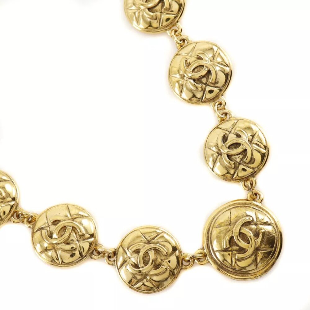 CHANEL COCO Mark Necklace Matelasse vintage Plated Gold 100g Women